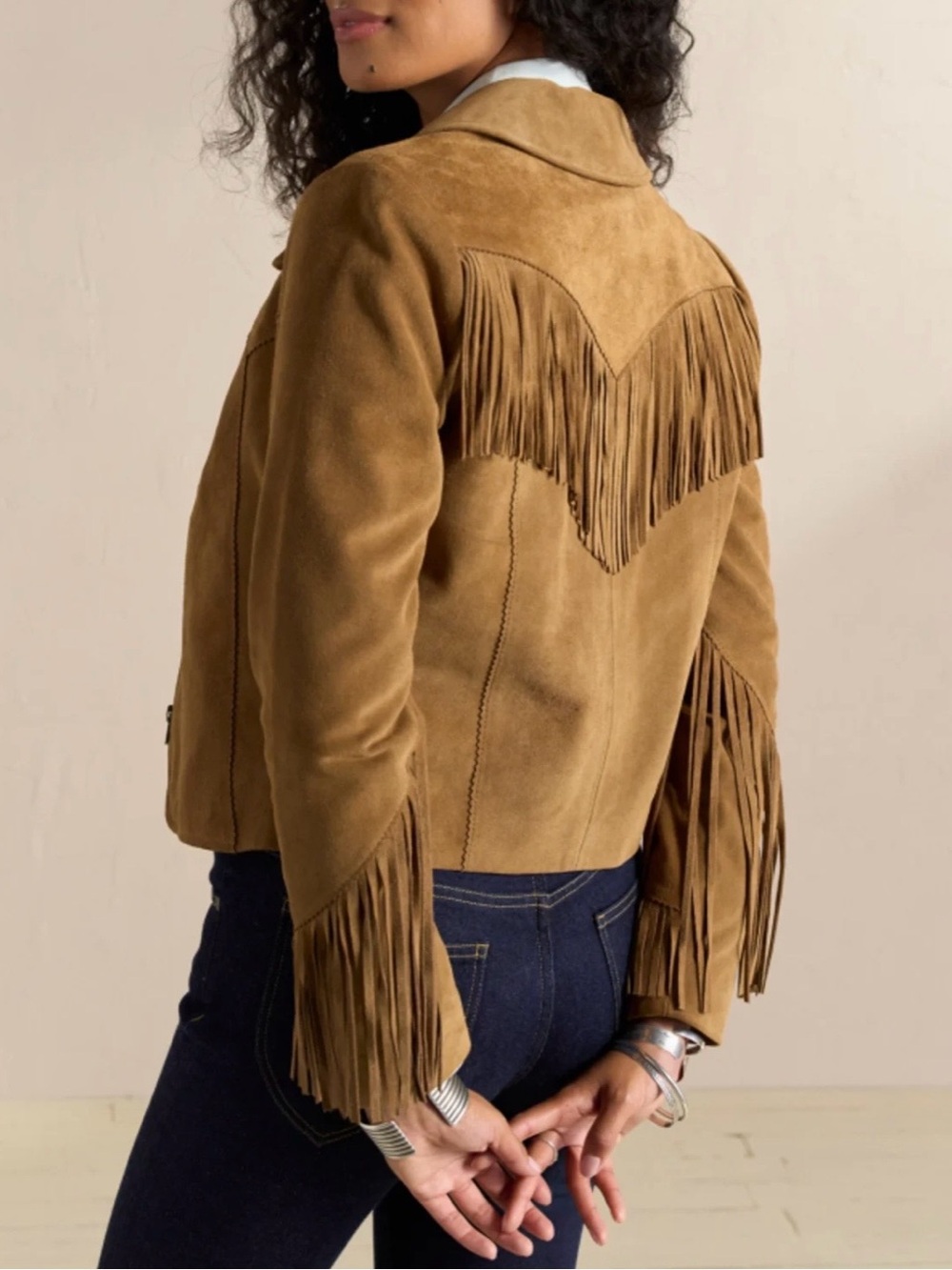 Tecovas Tan Suede Fringe Leather Jacket